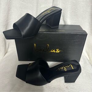 Lulu's Satin Black Block Heel Mules Women’s 6.5 NIB